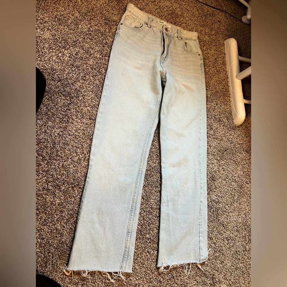Bershka Light Blue Straight Leg Women's Jeans